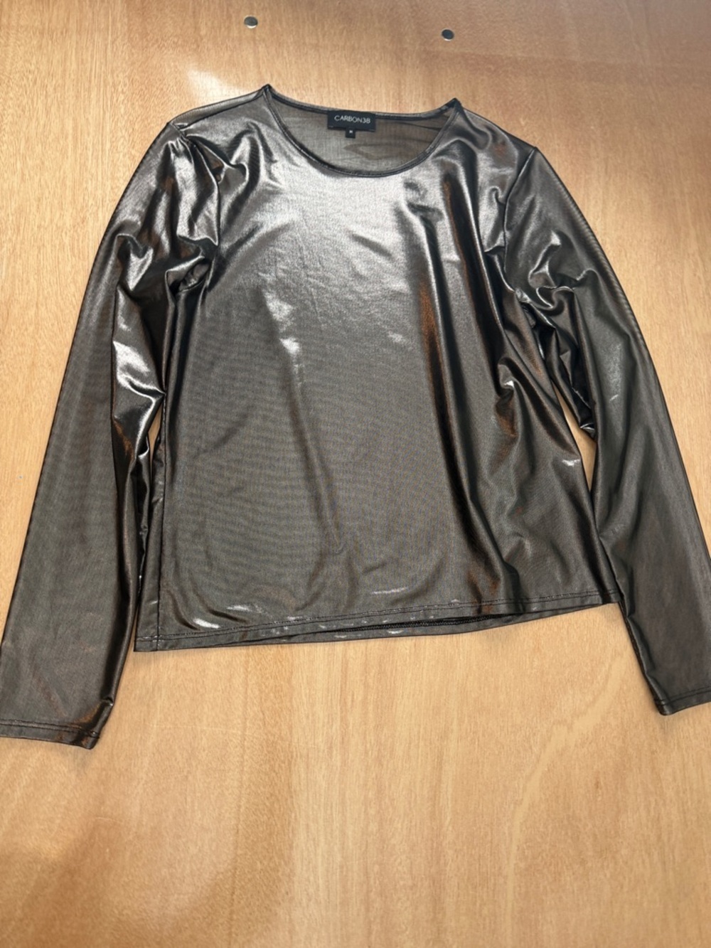 Carbon38 Shiny Black Metallic Sheer Long-Sleeve Tee